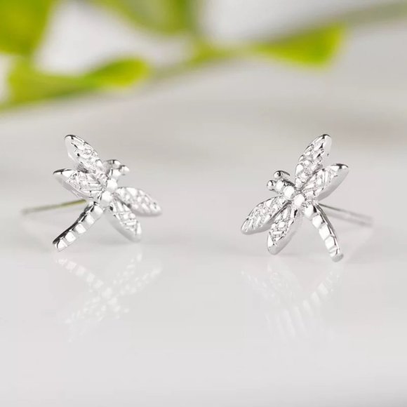 Jewelry - 14k Gold Dragonfly Stud Earrings Sterling Silver